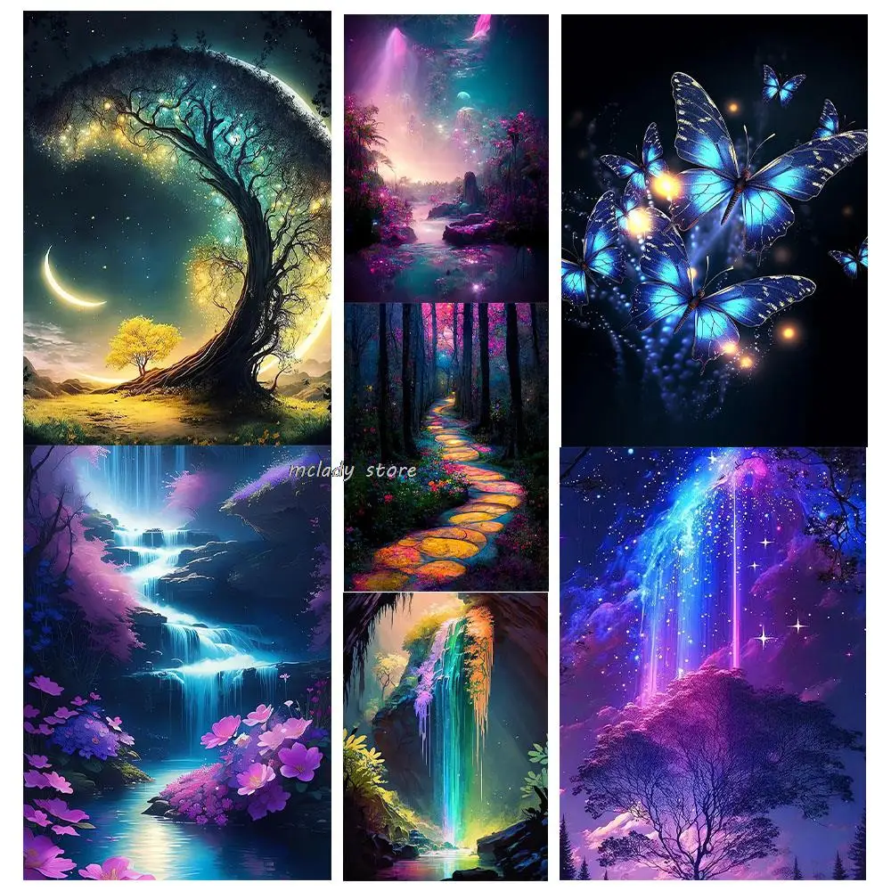 

Aurora World Fantasy World Forest Tree Landscape Anime Posters Painting Wall Art Pictures for Living Room Decor