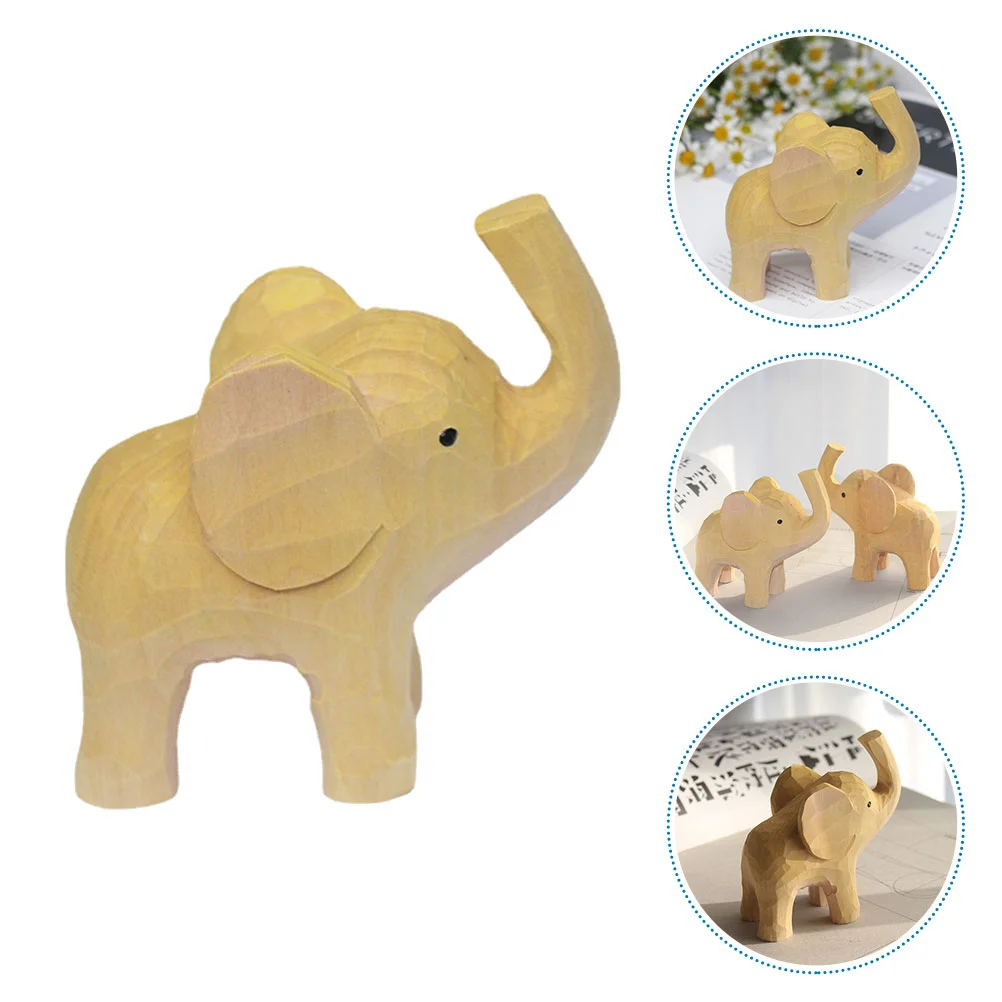 

Elephant Animal Statue Wood Figurine Wooden Tabletop Figurines Sculpture Figure Carved Decorations Ornament Miniature Toys