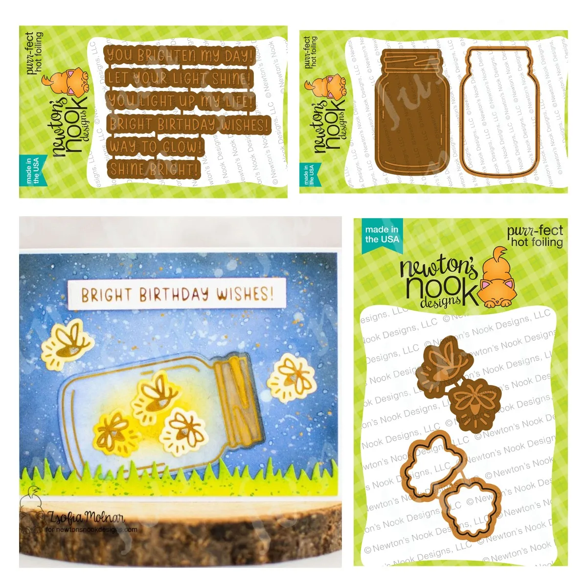 

Background Summer Night Fireflies and Jar Hot Foil Plates Craft Embossed Scrapbooking Supplies Bright Sentiments Molds Decor