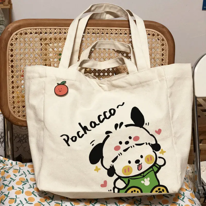 

Sanrio Stuff Большая вместительная Холщовая Сумка Pachacco 2023 новая сумка на одно плечо холщовая ручная универсальная сумка для покупок праздничные подарки