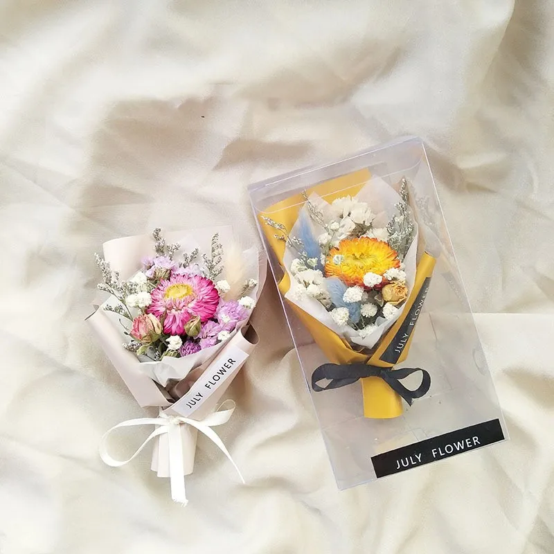 

Mini Dried Flowers Bouquet With Clear Box Real Flowers Diy Valentine'S Day Birthday Gift Clear Packaging Dried Flowers