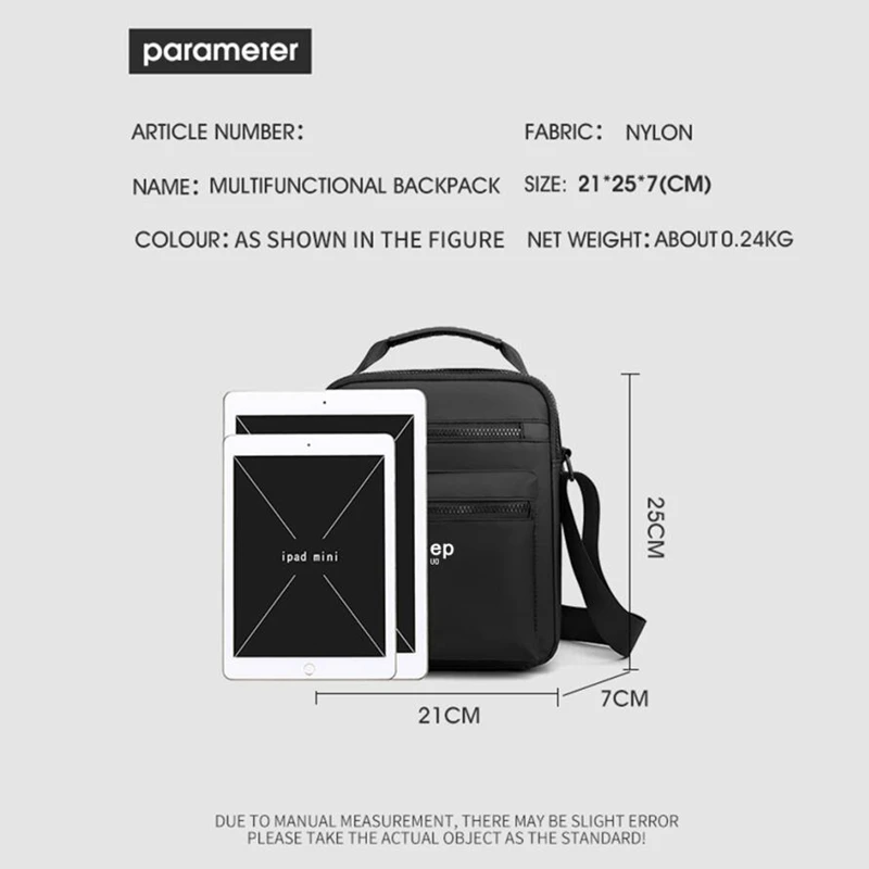 JEEP BULUO Men's Handbag Messenger Shoulder Bags Nylon High Quality Waterproof Business Casual High Capacity Male Tote Men Bag