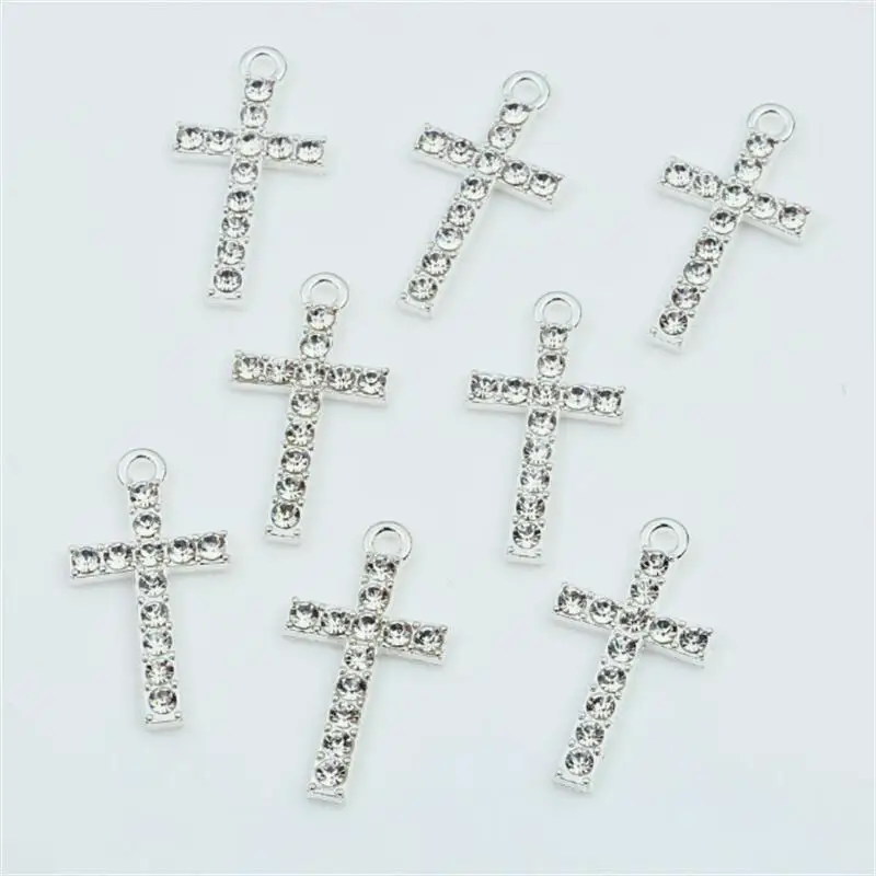 

10pcs Crystal Cross Pendant Silver Color Making Charm for Bracelet Necklace DIY Handmade Jewelry Findings