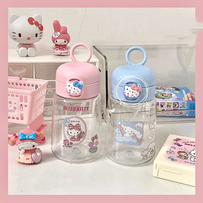 

400Ml Sanrio Cartoon Hello kitty Kawaii Summer Plastic Water Cup Small and Fresh Portable Student Girl Heart Sippy Cup