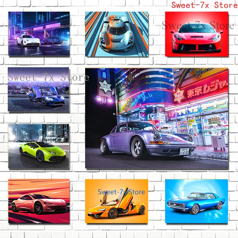 Картина на холсте City Night Mclaren Car GTR 80-х годов скандинавские настенные плакаты и