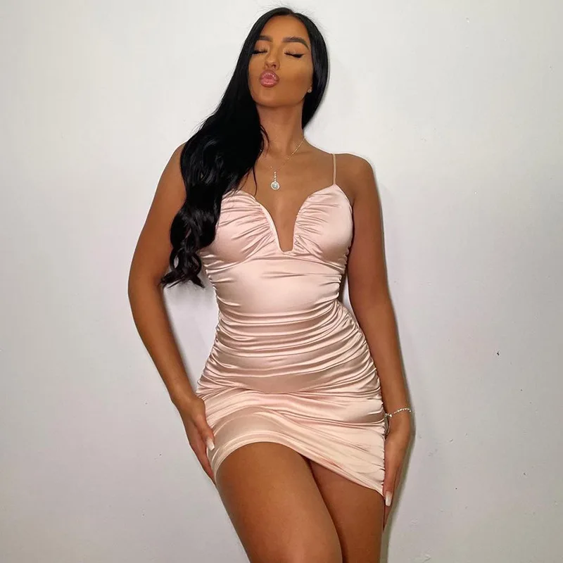 

Женское платье с глубоким V-образным вырезом, плиссированное платье на бретельках с открытой спиной, одежда для женщин, весна-лето 2022