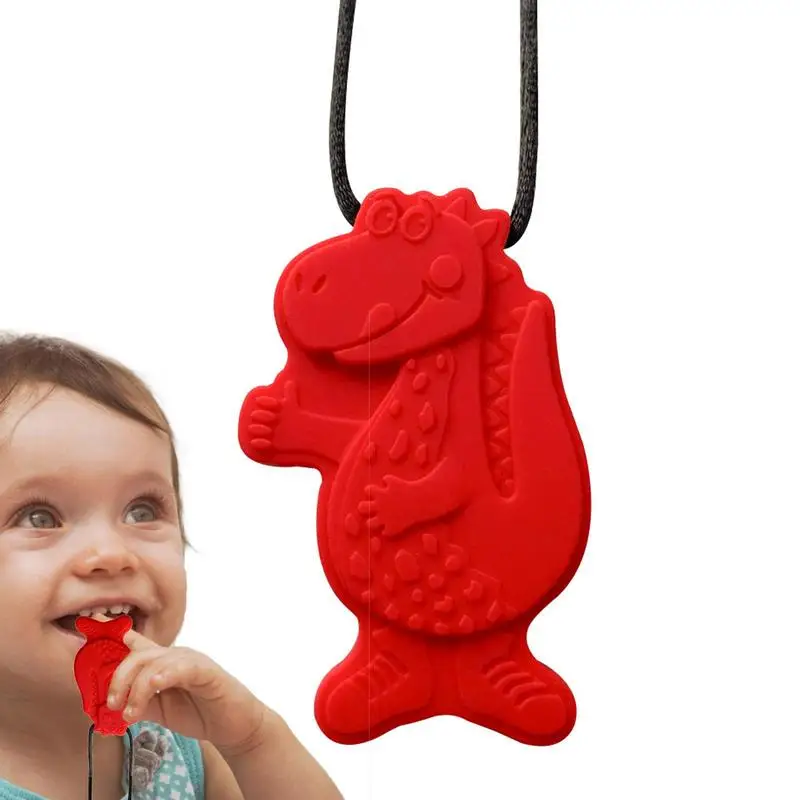 

Kids Chew Necklace Silicone Dinosaur Teether Sensory Chewy Pendant Oral Motor Toys Therapy Tools For Autism ADHD Kids