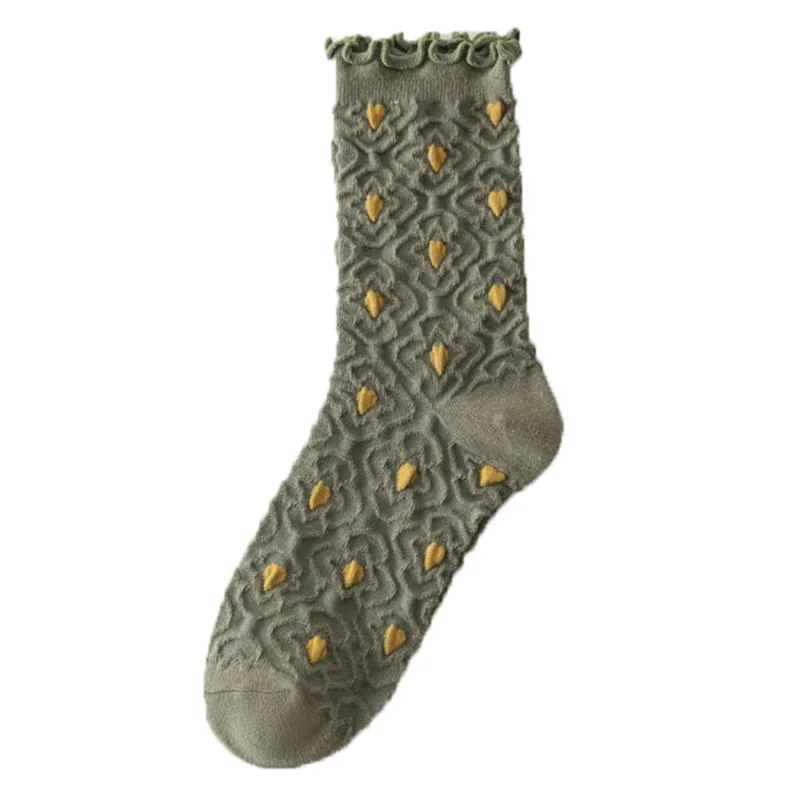 5 Pair Crimping Flowers Long Autumn Winter Socks Woman Kawaii Socks Women Breathable Japanese Style Pure Cotton Sock Fashion New