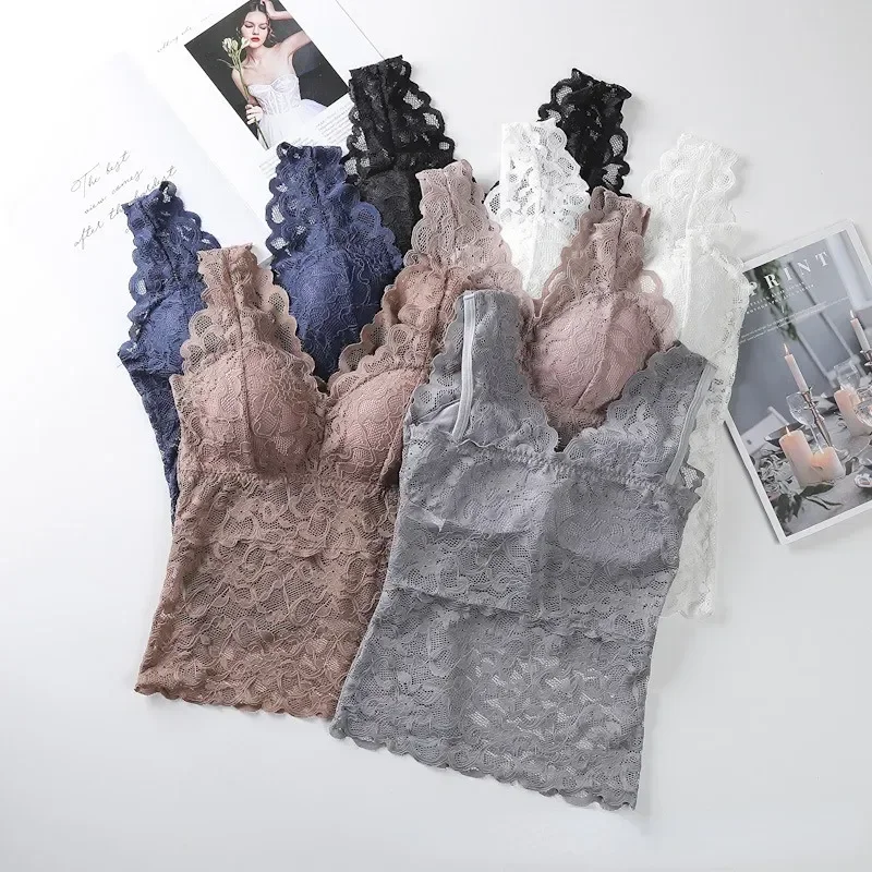 

Кружевной бюстгальтер с V-образным вырезом, нижнее белье, тонкий жилет на бретельках, с открытой спиной, без рукавов, модный жилет, верхняя одежда