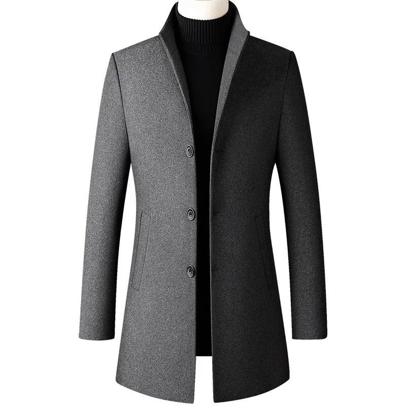 

Men's Trench coat Long Jacket Double breasted Casual wool blend Business fit plus size