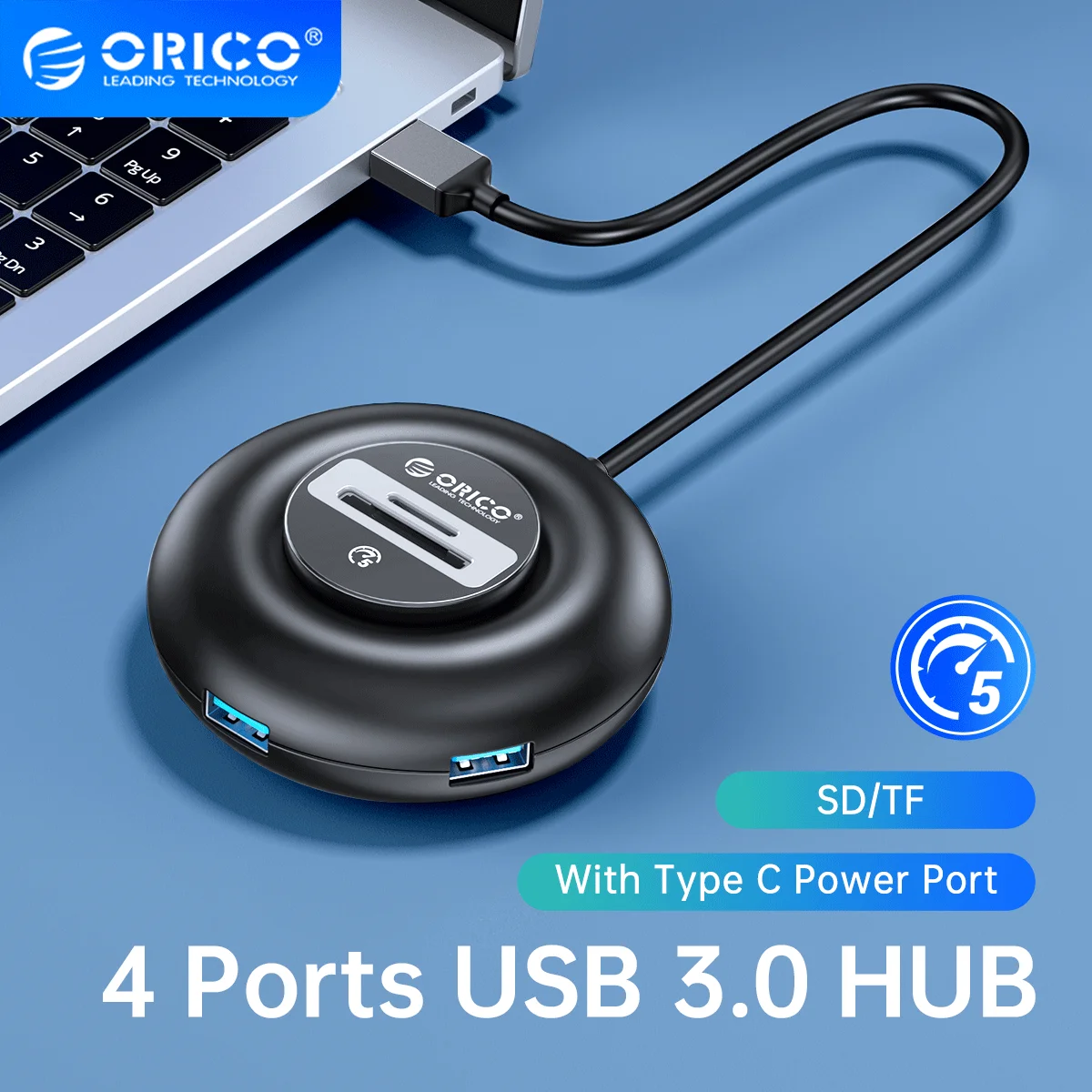 

ORICO 4 Ports USB 3.0 HUB Round USB C Splitter with Type C Charge Power SD TF Ports for hard drives PC Macbook Pro