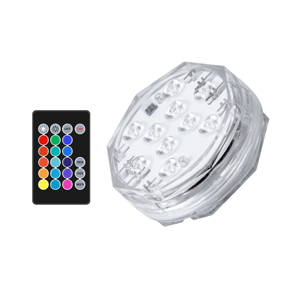

Battery Operated 10leds RGB Led Submersible Light Underwater Night Lamp Garden Swimming Pool Light for Wedding Party Vase Bowl