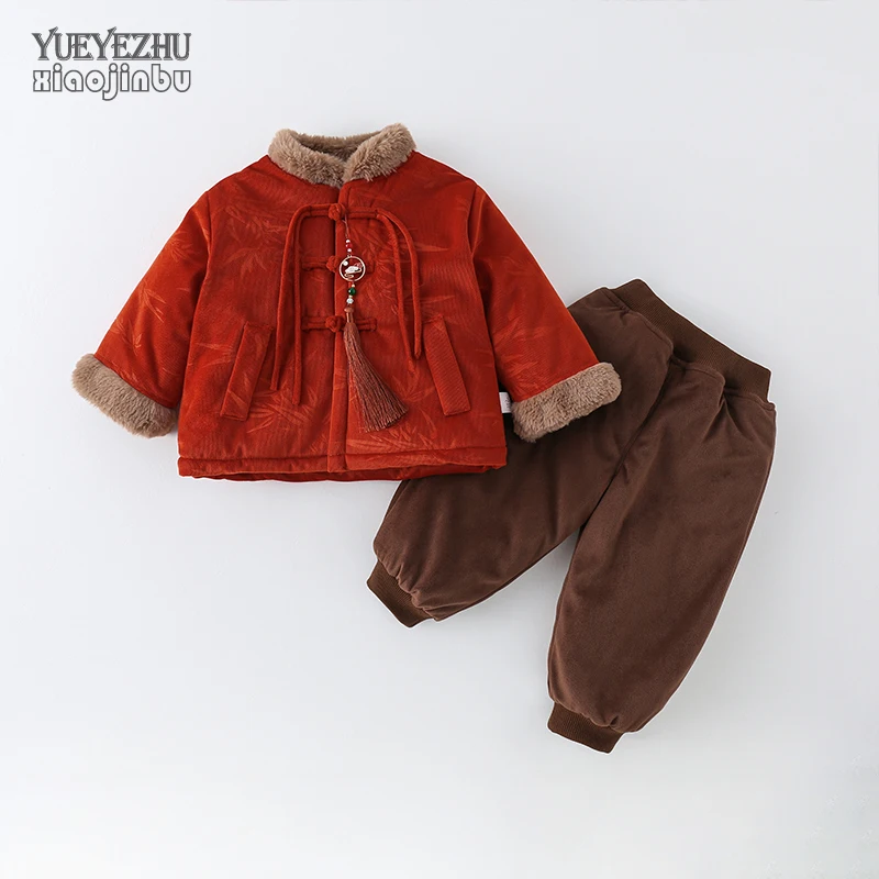 Baby New Year Greeting Clothes Winter clothes Cotton-Padded Jacket Split Set Infant Winter Chinese Sle One Hundred Days Old...