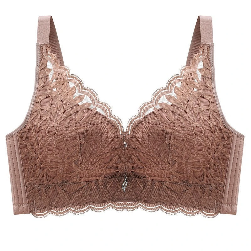 

Underwear without steel ring women's breast lace thin cup cover gathered edge bra