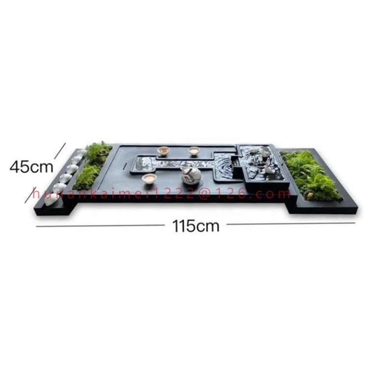 

Chinese Ancient Style Hand Carved Creative Natural Black Stone Tea Tray Home Small Tea Table Kung Fu Tea Set