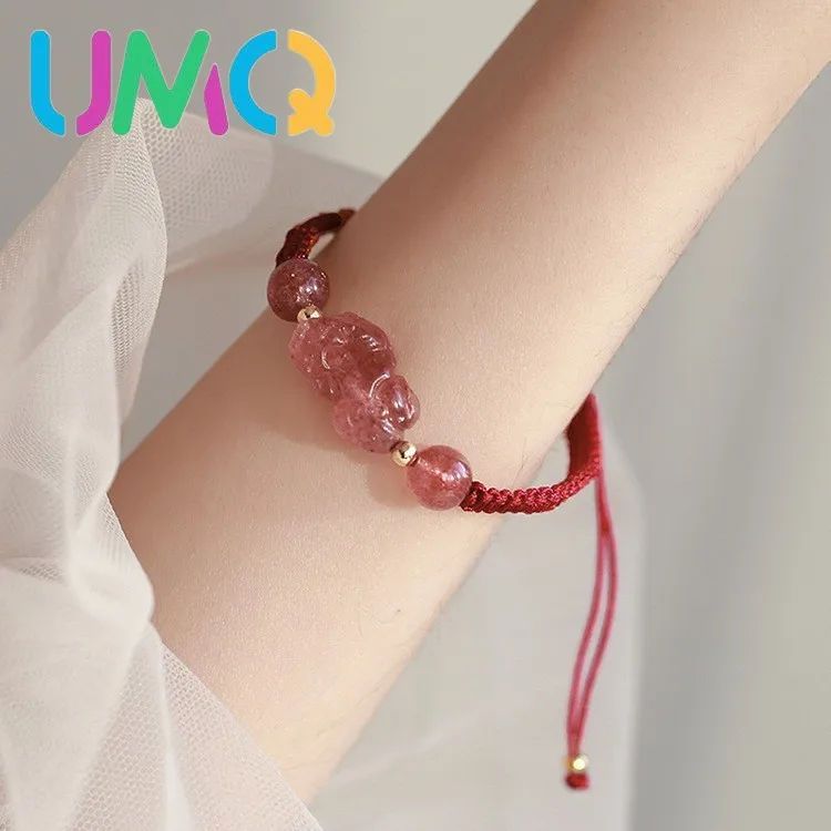 

Мужской и женский браслет Zhaocai transshipping, нишевое темпераментное украшение для рук Benmingnian, плетеная ручка с кристаллом клубничного цвета