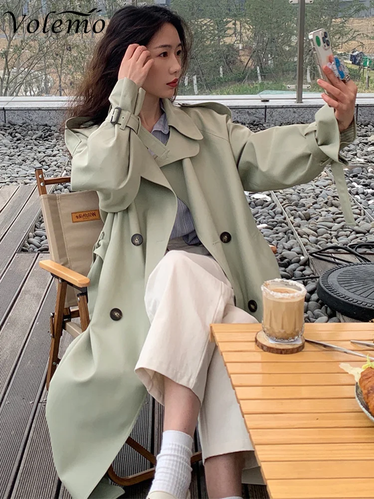 

Women Casual Long Trench Coat With Sashes Double Breasted Women's Windbreaker 2023 Chic Office Coat Ladies Outerwear
