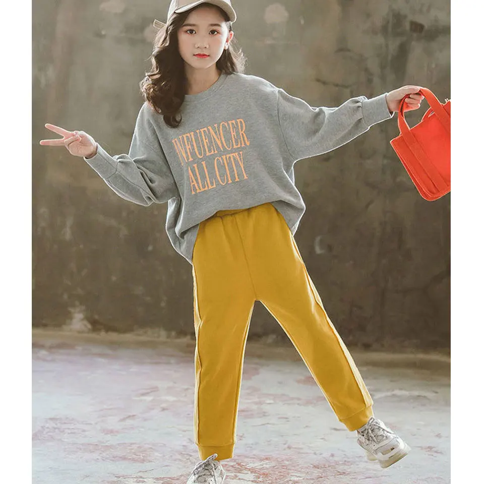 

2022 Spring Autumn Kids Girls Outwear+Pants 2Pieces/Set Casual Loose Baby Girl Clothing Set 2 Colors Girl Birthday Outfit 3-14 Y