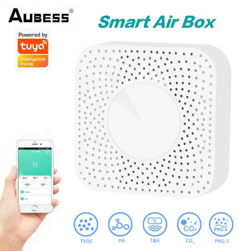 

Tuya CO2 Hcho VOC Detector Air Monitor Formaldehyde Carbon Dioxide Sensor Wifi Home Automation Warning Alarm 6 In 1 Detector