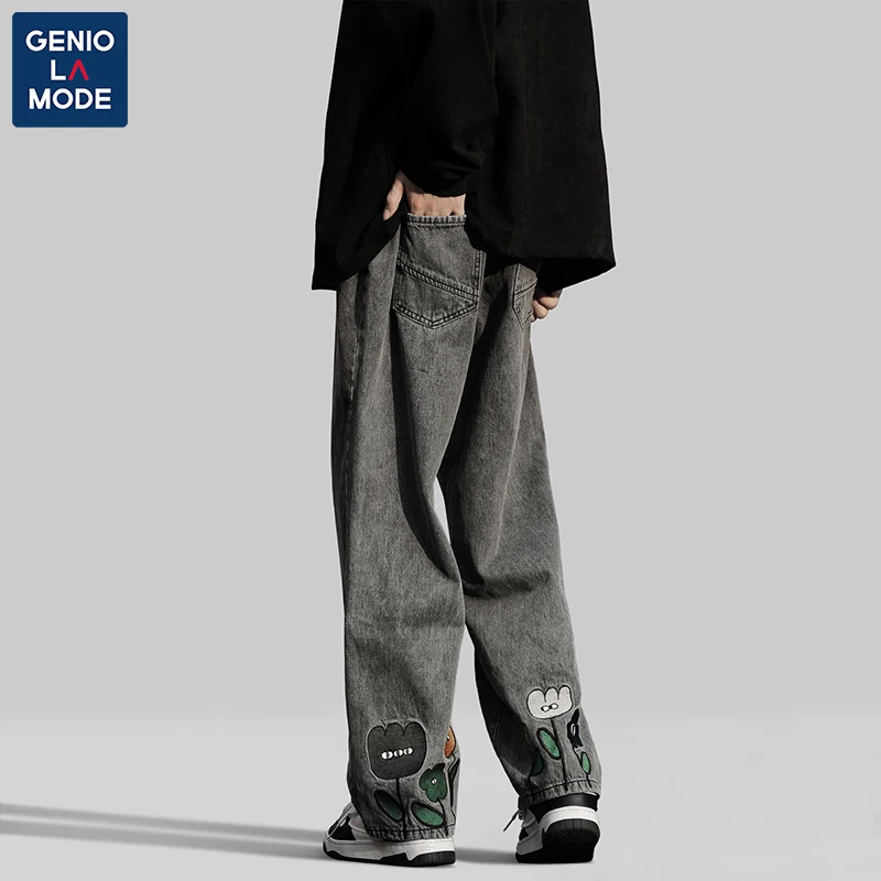 Geniolamode Серые джинсы Прямые летние модные универсальные свободные повседневные