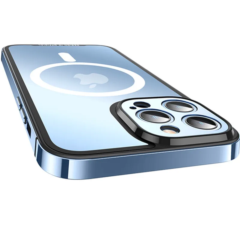 

Stainless Steel Glass protection Case For Magsafe iPhone 13 12 Pro Max Wireless Charging Clear Camera protect Case High quality