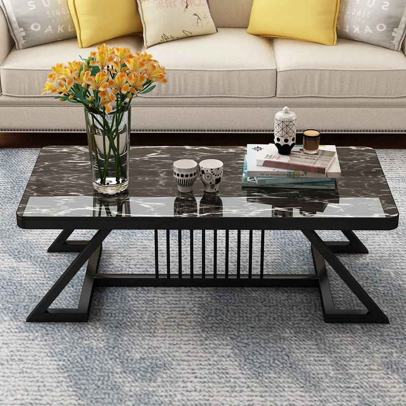 

Rectangle Black Marble Coffee Tablesl Metal Luxury Side Floor Table Center Balcony Table Basse De Salon Living Room Furniture