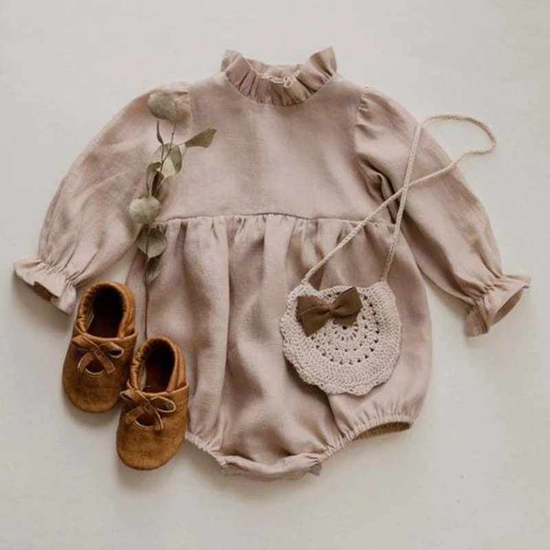 

Summer Newborn Baby Girl Clothes Solid Color Baby Rompers Cotton Long Sleeve Toddler Romper Infant Jumpsuit Clothing 0-24 Months