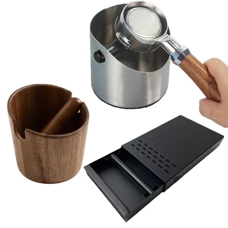

stainless steel / Wooden Coffee grounds Knock Box espresso cafe Mini large size drawer with lid big Black