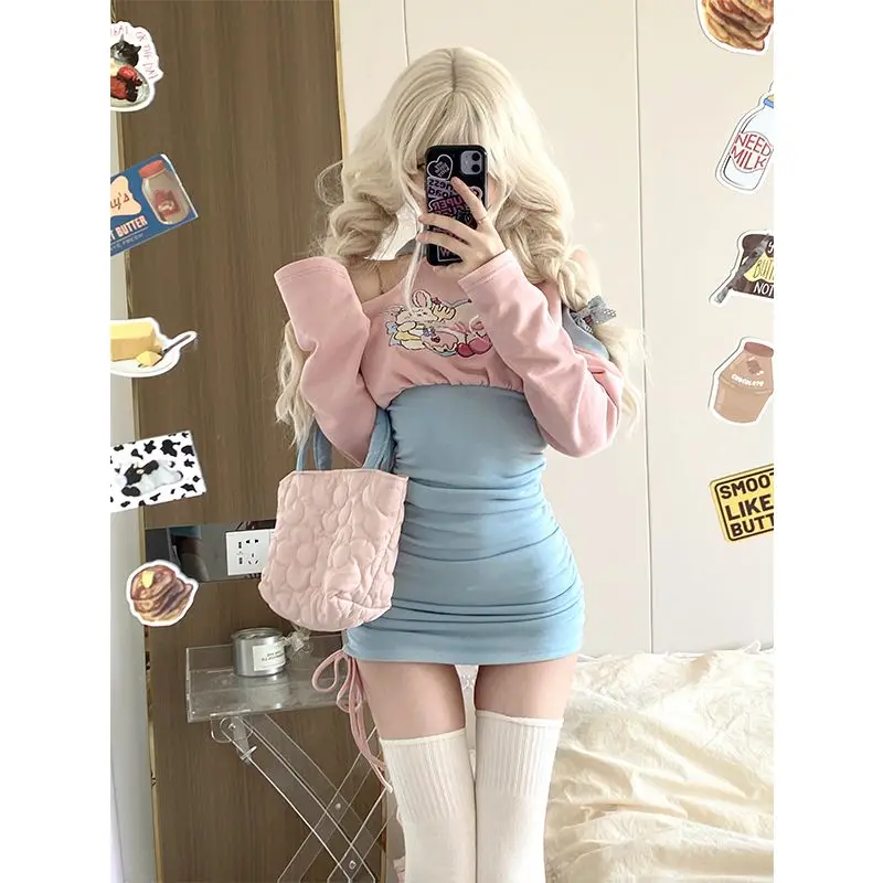 

Y2k Skims Mini Dress for Women Off Shoulder Kpop Korean Fashion Sexy Corset Bodycon Dress Aesthetic Kawaii Cute Japanese