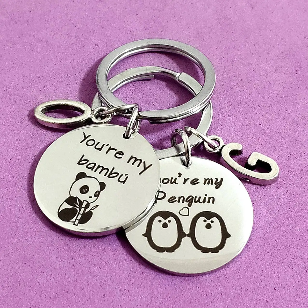 

Friend Lanyard for Keys Cute Gift Lettering Keyring Couple Kids 26 Letters Panda Stainless Steel You're My Penguin Bambu Holder