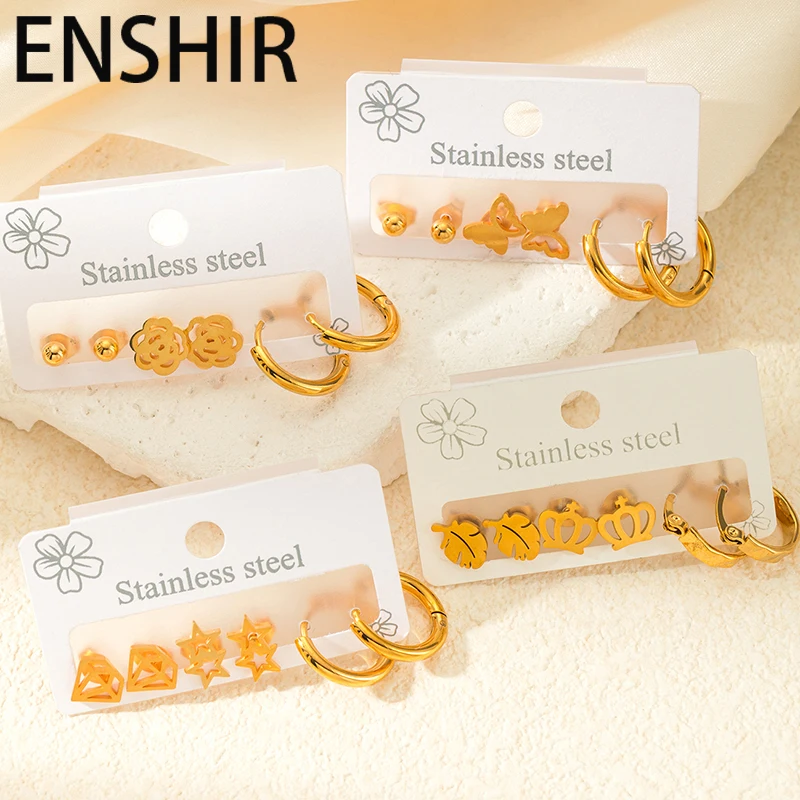 ENSHIR Из Нержавеющей Стали 316L Круглые Серьги-гвоздики Со Звездами И Животными