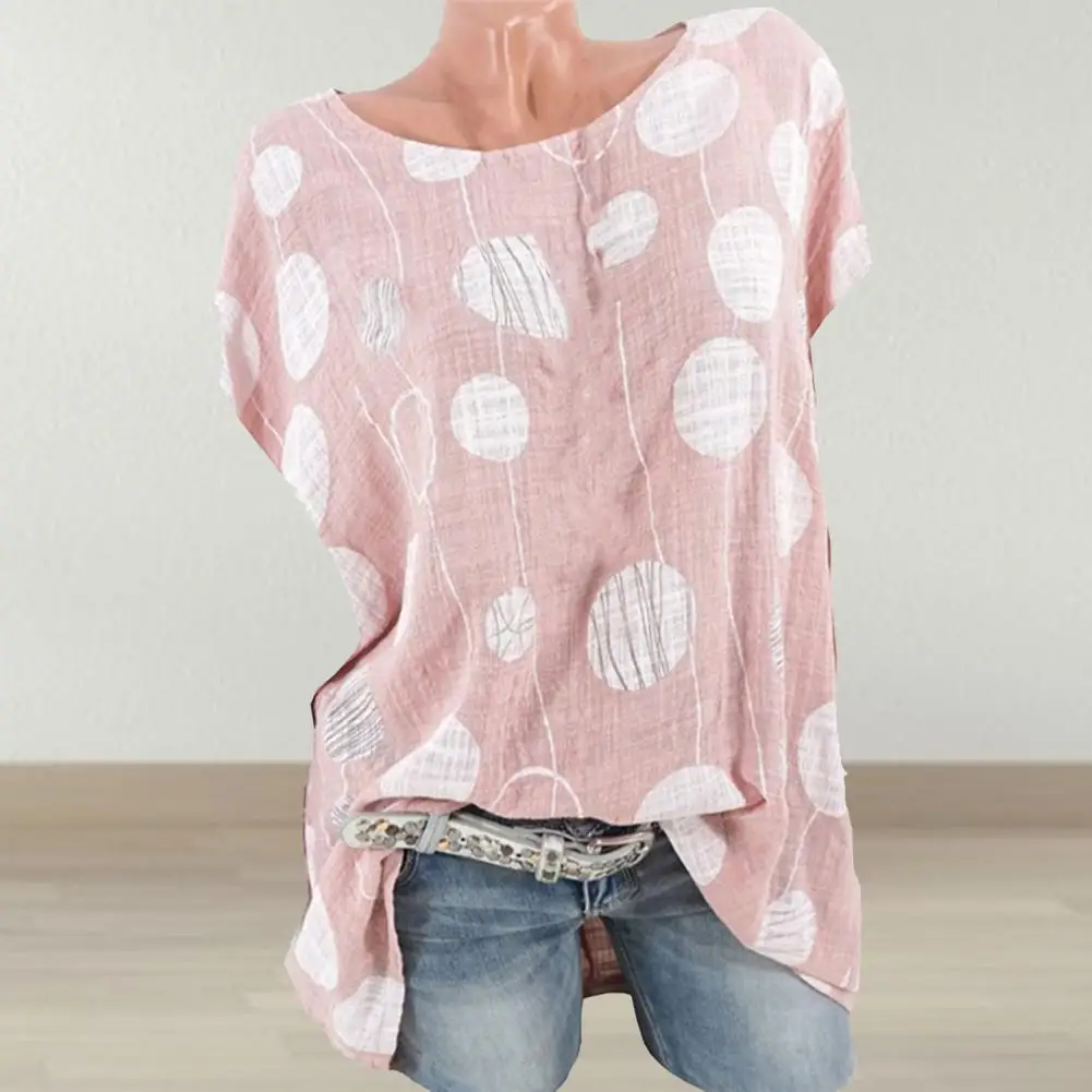 

Stylish Women T-Shirt Loose Attractive Women Blouse Women O-Neck Polka Dot Blouse