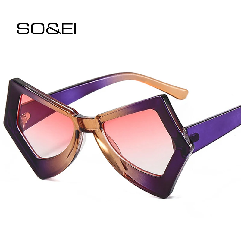 

SO&EI Retro Unique Polygon Cat Eye Women Sunglasses Fashion Colorful Gradient Shades UV400 Men Orange Green Sun Glasses
