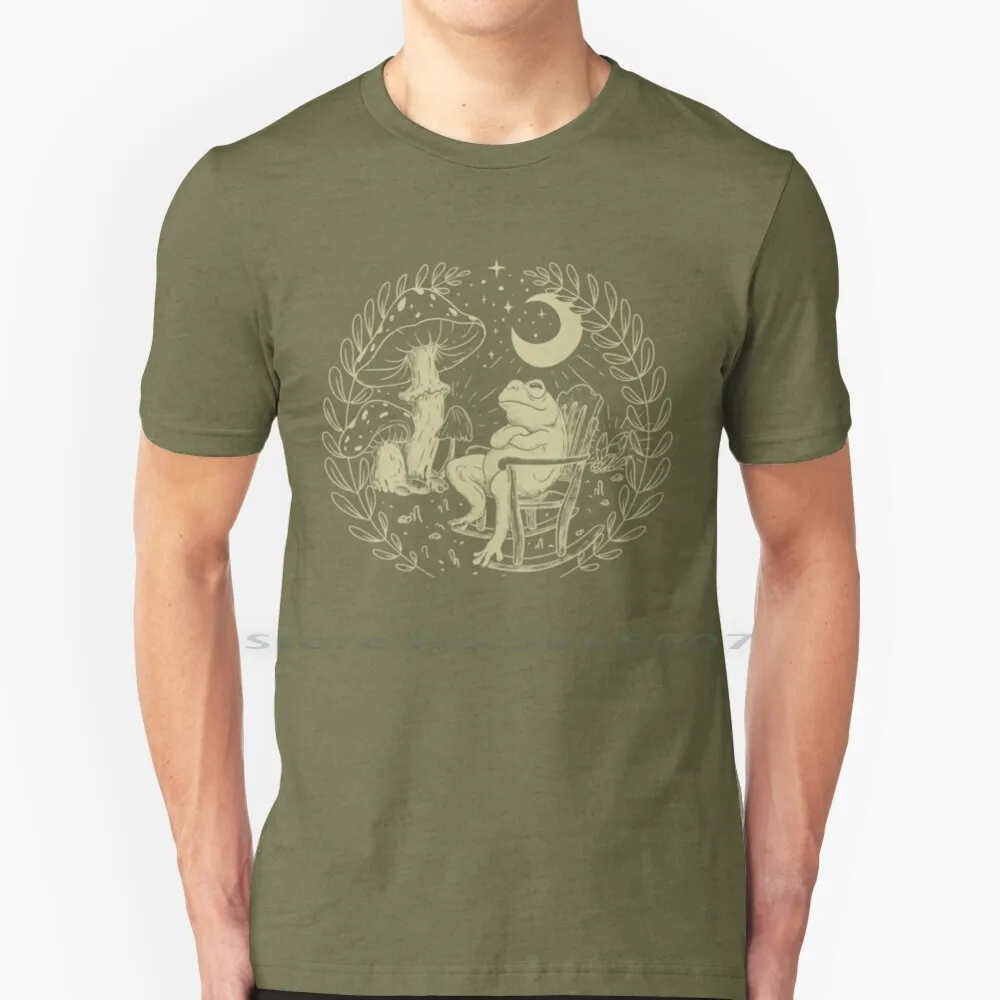 

T Shirt Goblincore Aesthetic Cottagecore Frog Chilling-Khaki-Waiting For Mushrooms To Grow-Mycology Fungi Shrooms Forager Foragi