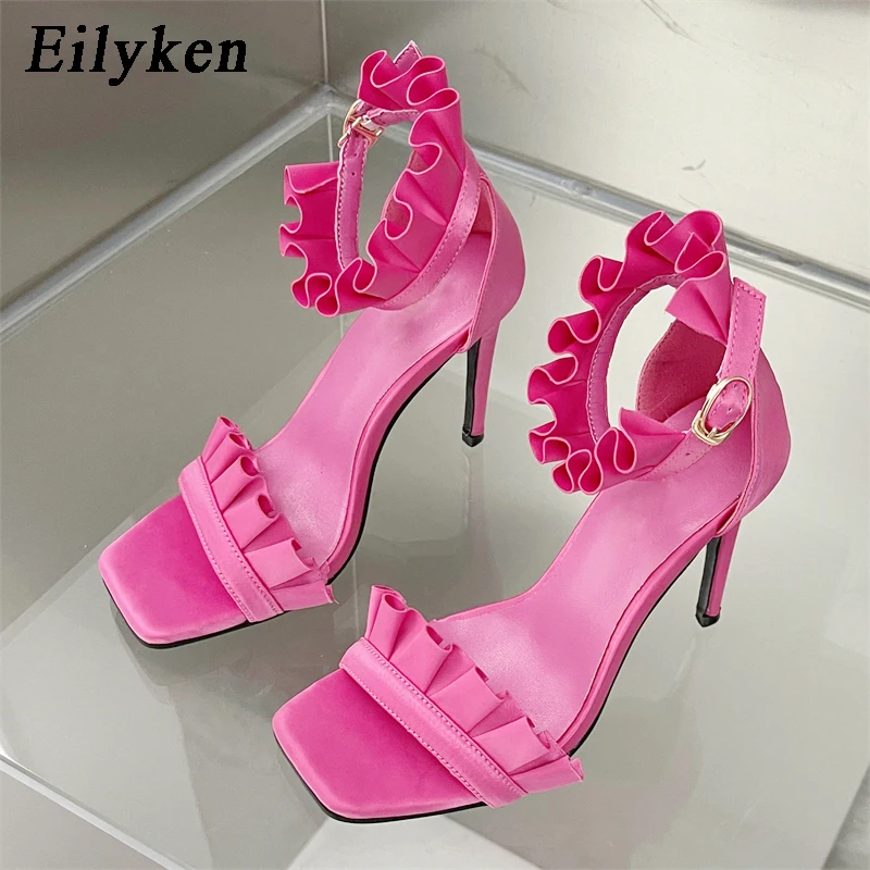 

Eilyken/Новый дизайн; Женские босоножки с ремешком на щиколотке и пряжкой; Модные летние туфли на высоком тонком каблуке с квадратным носком; Вечерние обувь для ночного клуба