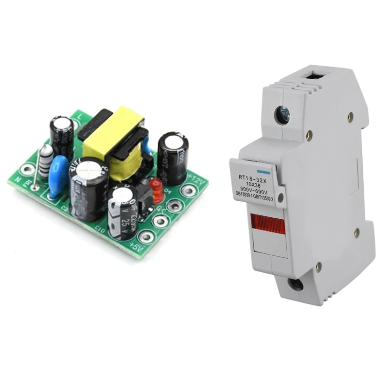

RT18-32X AC 380V 32A 1 Pole 10X38mm DIN Rail Mount Fuse Holder Base With Xh-M299 Switching Power Supply Module