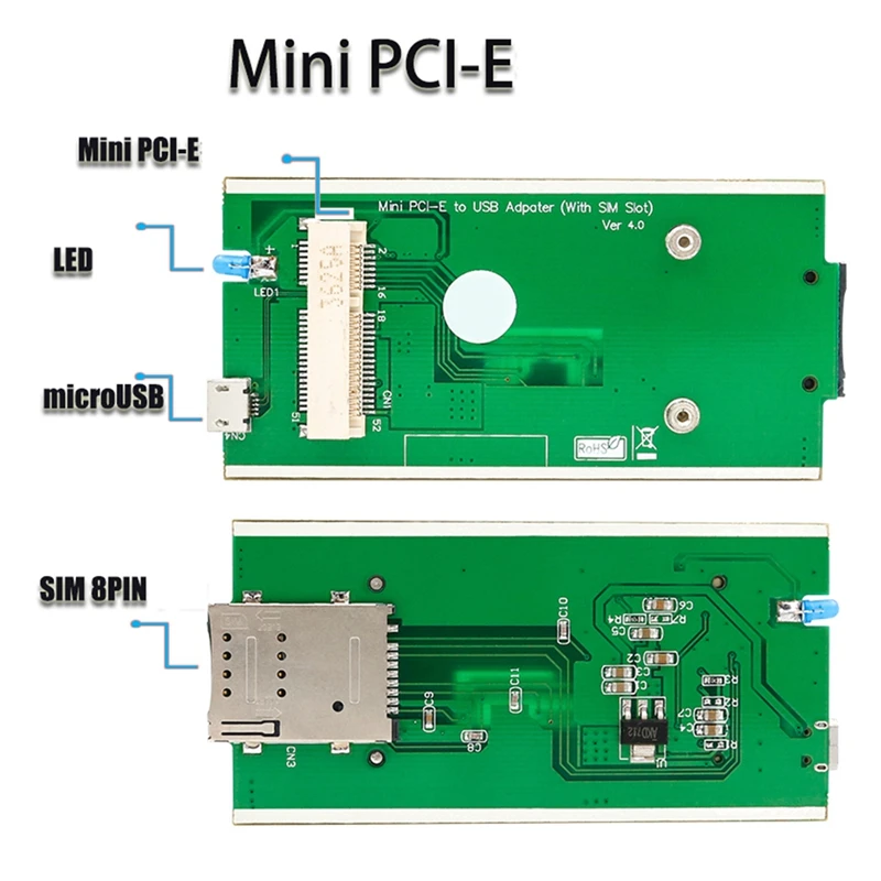 Плата адаптера Mini PCIE на USB слот для SIM-карты с корпусом и антенной U8300C плата