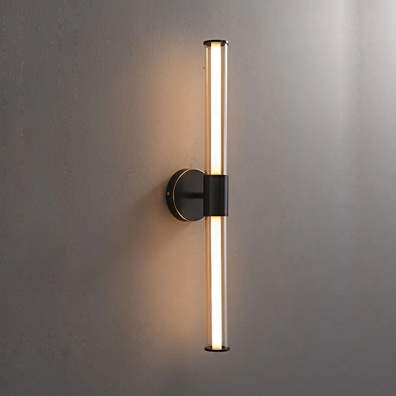 

Copper Glass Wall Light Hotel Bathroom Cognac Black Retro LED Sconce Exhibition Hall Lamp Tubular Strip Front Mirror Headlight