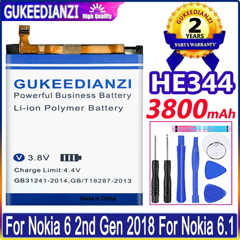 

High Quality Battery 3800mAh HE344 For Nokia 6 2nd 6 2018 6.1 TA-1043 TA-1045 TA-1054 TA-1050 TA-1068 Brand Phone Battery