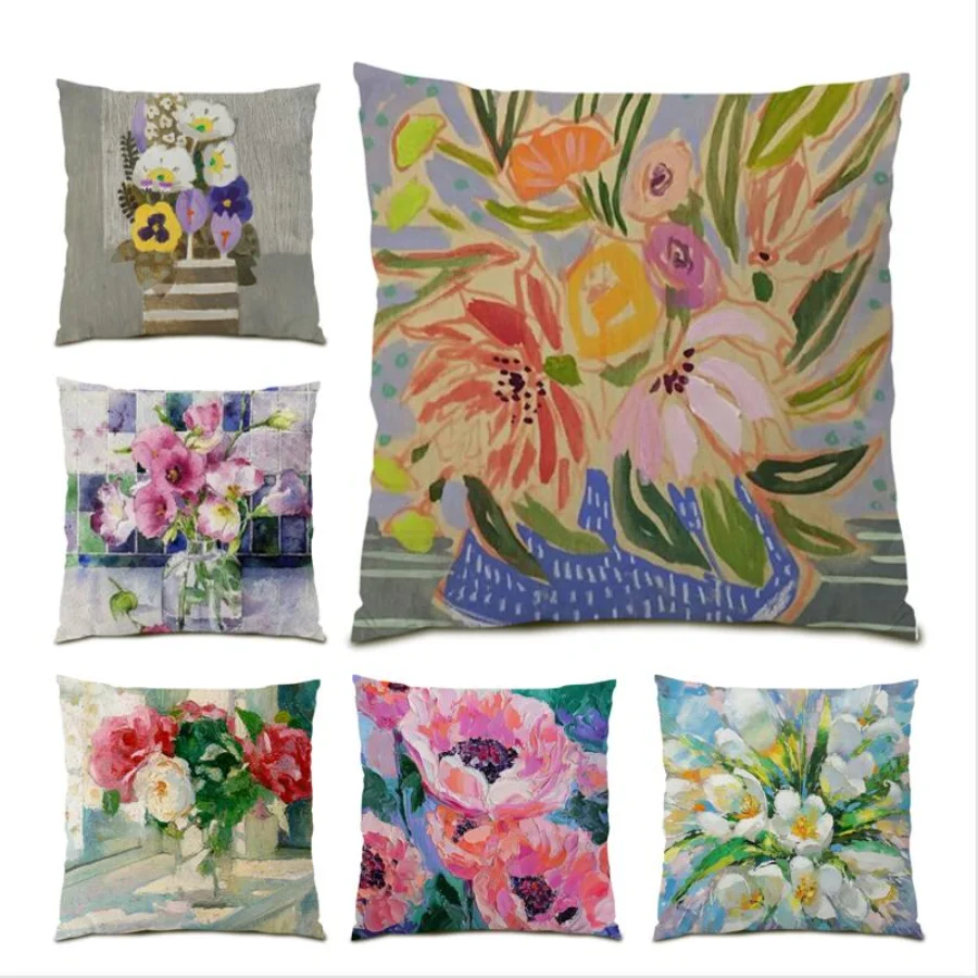 

Square Decoration Home Printed Cushion Cover 45x45 Flowers Living Room Decoration Leaf Polyester Linen Colorful Decorative E0484