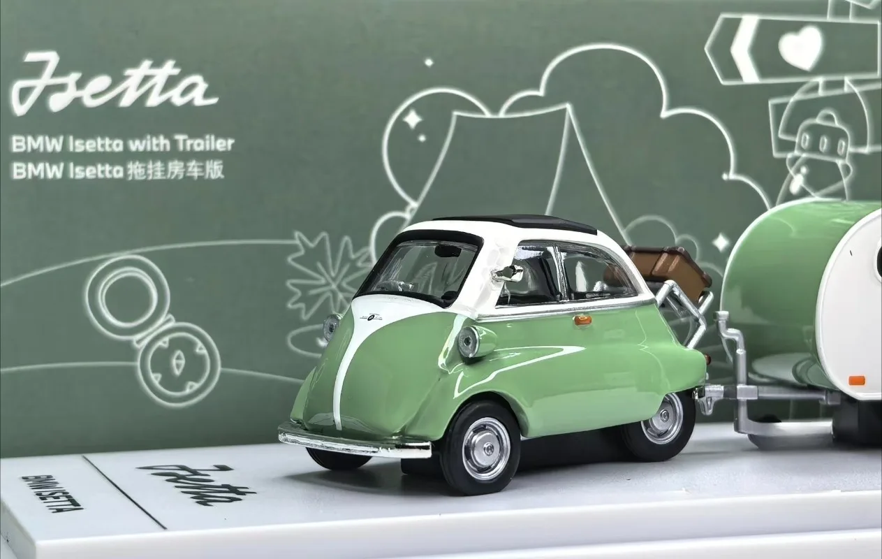 Фото В наличии: Коллекционная модель автомобиля Isetta 1:64, оригинальная зеленая, из сплава, игрушка для мальчика, подарок, статуэтка для комнатной коллекции №5