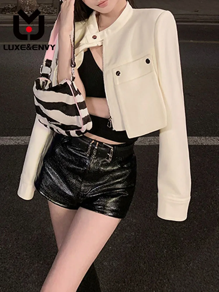 

Роскошное и элегантное плетеное текстурное тонкое короткое пальто люкс & ENVY с большими карманами, с широкими плечами и длинными рукавами, повседневный Топ, осень 2023