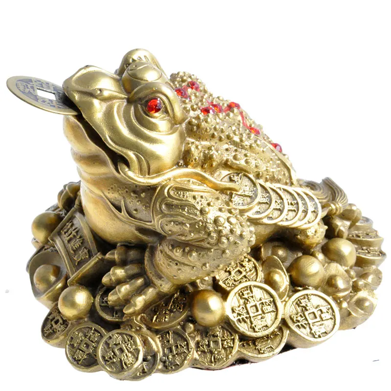 

Feng Shui Money Frog Fortune Brass Three Legged Toad Statue Chinese Coin Metal Craft Home Decor Gift Ornament