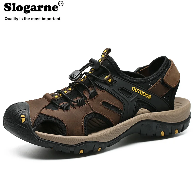 

Men's Summer Outdoor Sandals Man Beach Sandals Handmade Genuine Leather Men's Shoes Fashion Men Sneakers Thick Sole Slippers