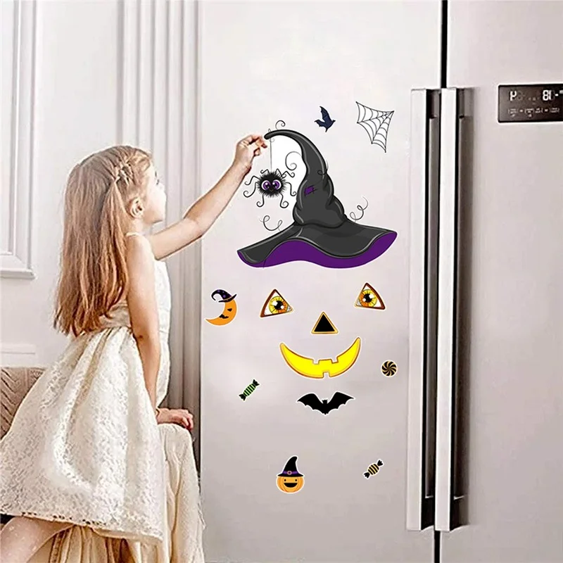 

Магнитный Магнит на холодильник на Хэллоуин, ведьма, летучая мышь, тыква, украшение для гаражной двери, настенная наклейка, праздничное укра...