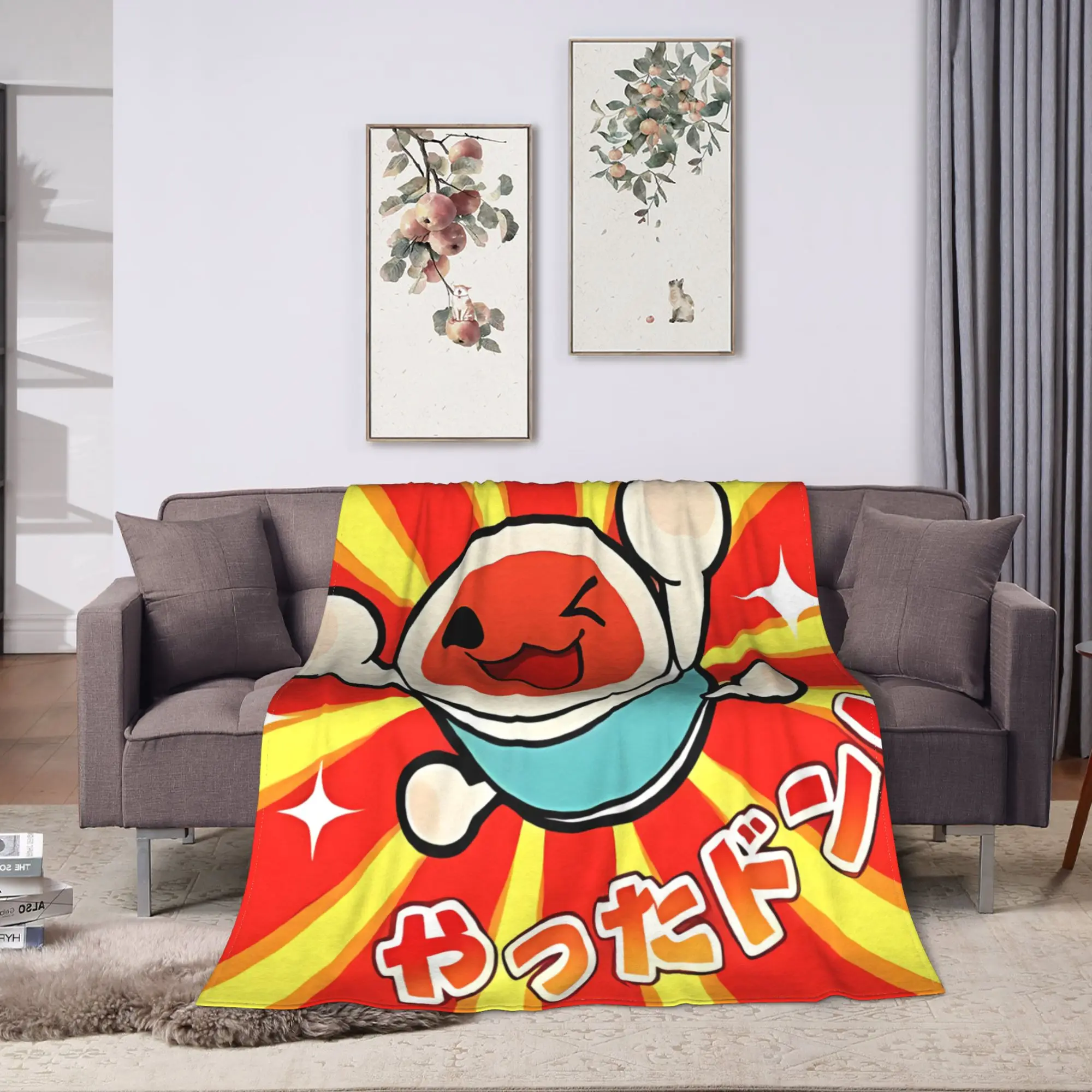 Фото Супермягкое одеяло Taiko no Tatsujin, декоративное плюшевое покрывало, удобное фланелевое покрывало для улицы, дивана и кровати. №2