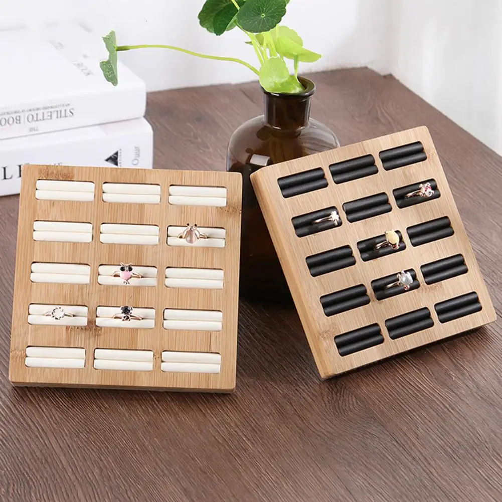 

Ring Storage Holder Sturdy Construction Square Shape Smooth Edge Eco-Friendly Burr Free Decorative Wood 15 Slots Ring Display Sh