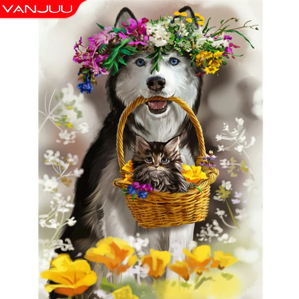

5D Diamond Embroidery Dog Cat Diamond Painting Full Square Round Rhinestones Painting Diy Pet Mosaic Picture Home Decor