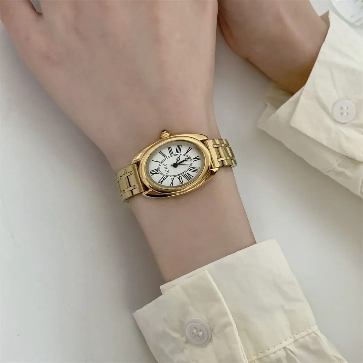 Женские кварцевые часы роскошные модный овальный циферблат винтажный золотой