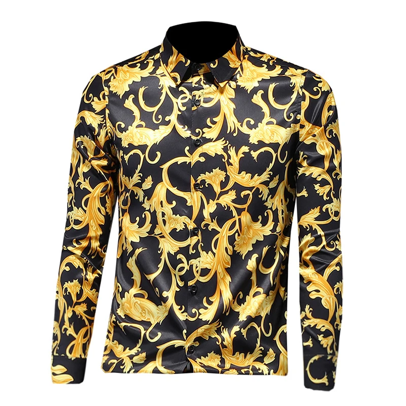 European and American men's wear summer 2022 new  Long-sleeve lapel single-breasted palace retro print  Fashion shirt